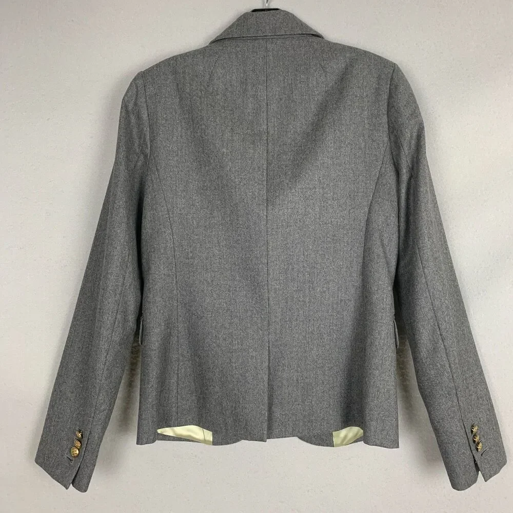 J.Crew 100% Wool Gray Blazer Size 4 Gold Buttons Classiccore Workwear Jacket